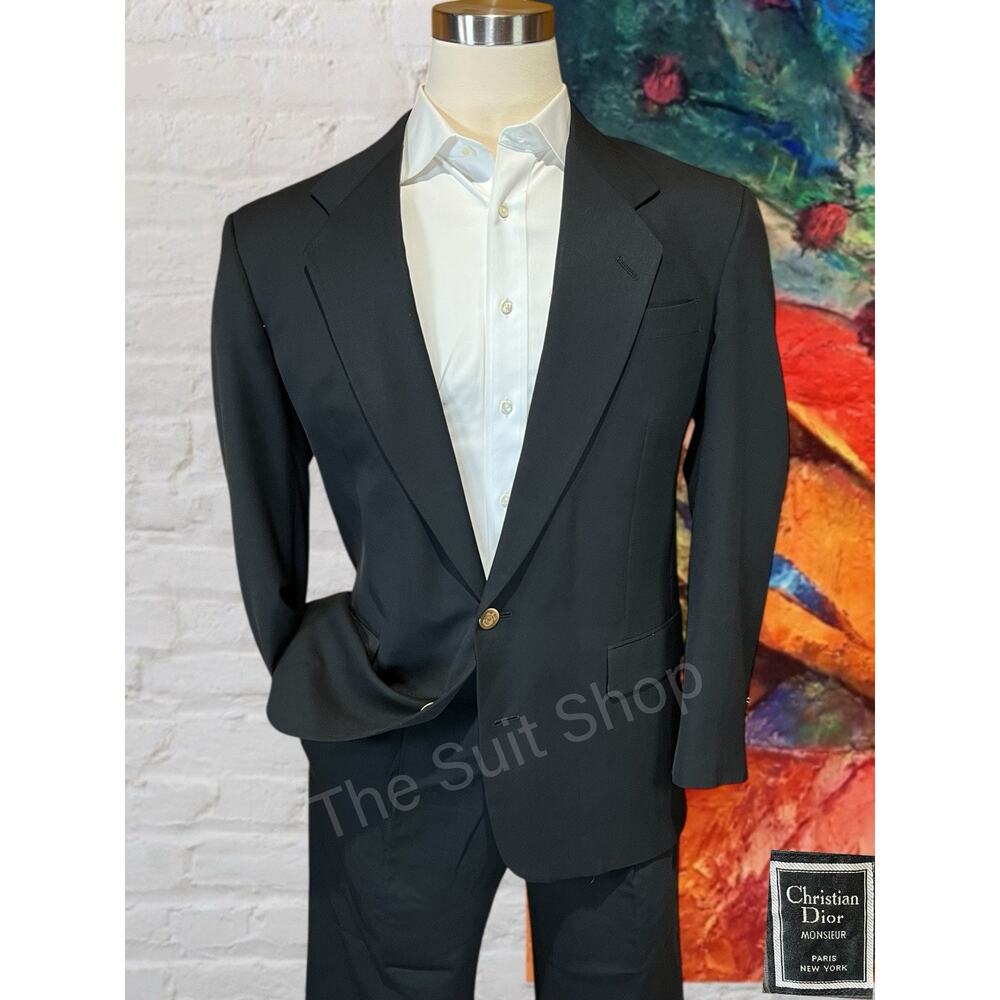 Vtg Christian Dior Monsieur 44R Black Gold Tone Buttons Designer Blazer Coat